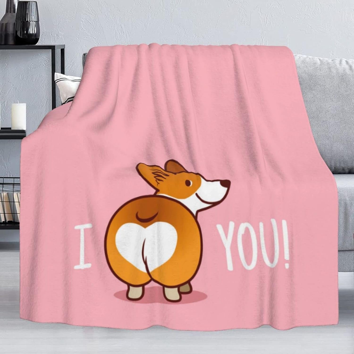 Pink Cute Corgi I Love You Soft Throw Blanket 40X50 Inch Lightweight Flannel Fleece Blanket for Couch Bed Sofa Travelling Camping for Kids Adults