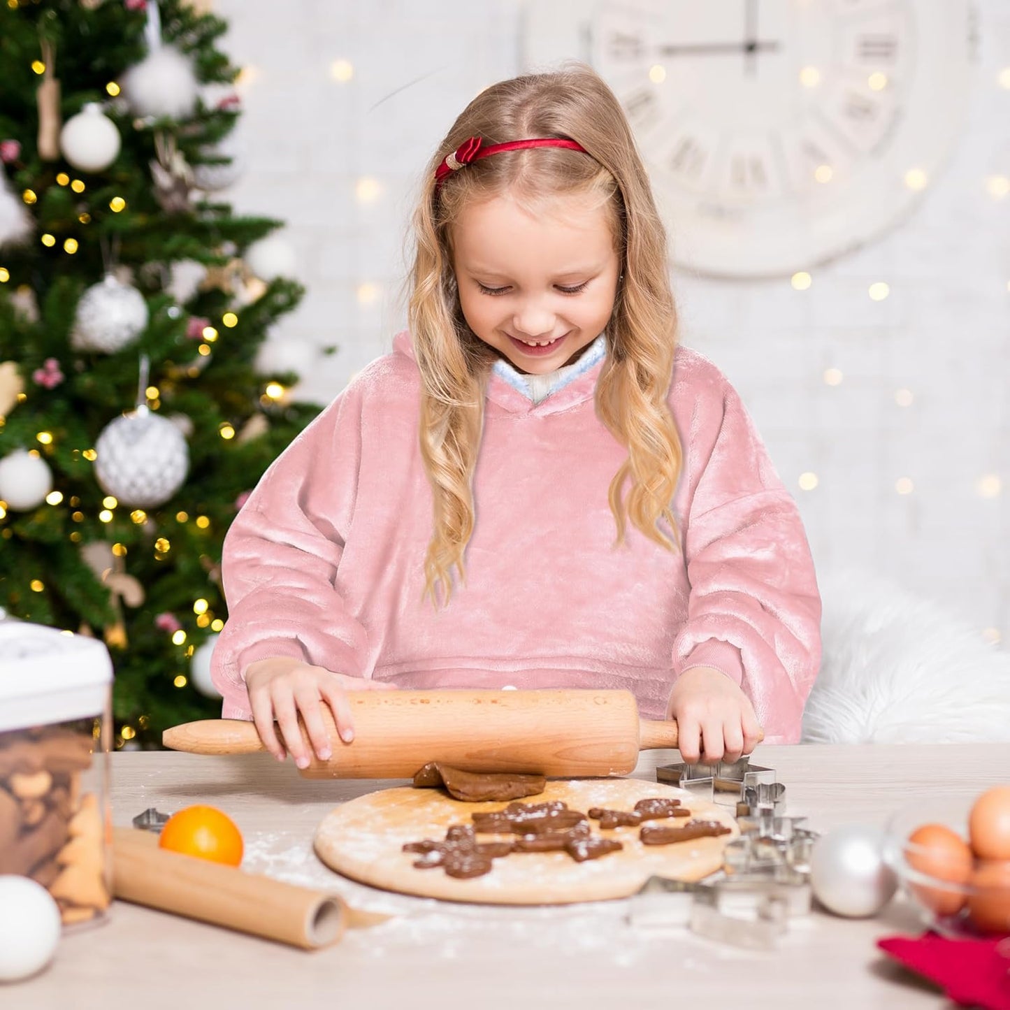 Wearable Blanket Hoodie for Kids - Warm Soft Gift, Oversized Cozy Sherpa Fleece Sweatshirt Pullover for Teens, Girls, Boys, Large Pocket, Pink