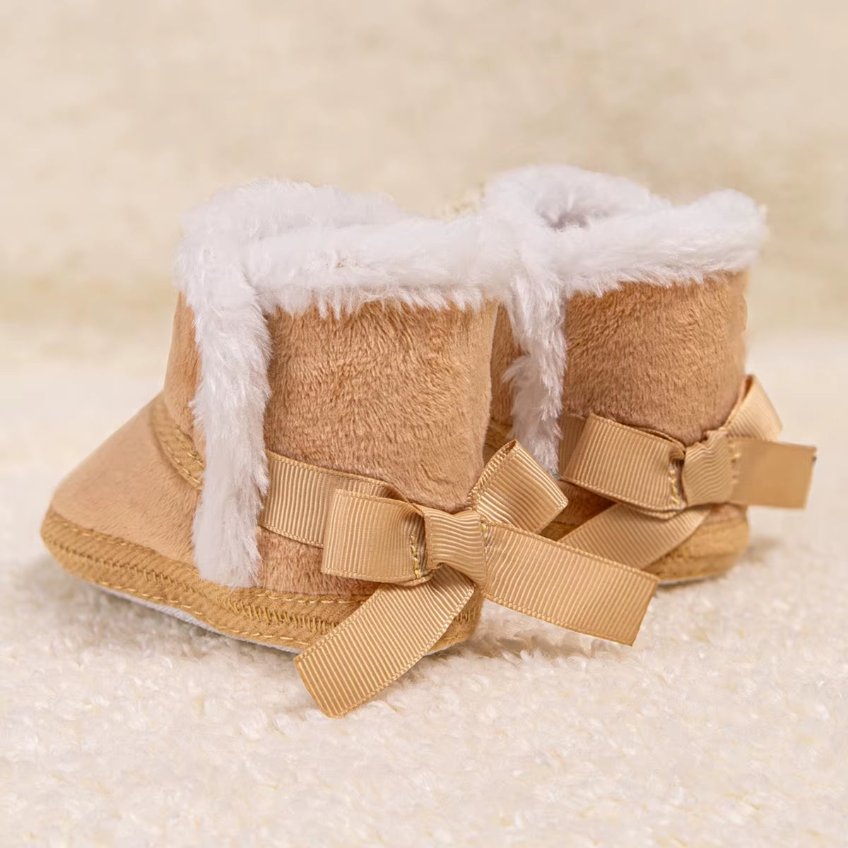 Pink Cute Bow Baby Shoes Warm Winter Boy Girl Boots Cotton Soft-Sole Non-Slip Toddler First Walkers Infant Crib Shoes