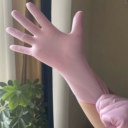 100/50/20PCS Light Pink Disposable Nitrile Gloves Waterproof Anti-Static Durable Light Pink Gloves for Kitchen Cooking Tools