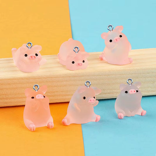10Pcs Miniature Pink Cute Pig Resin Charms Pendants for Jewelry Making DIY Earring Necklace Keychain Flatback Cabochon