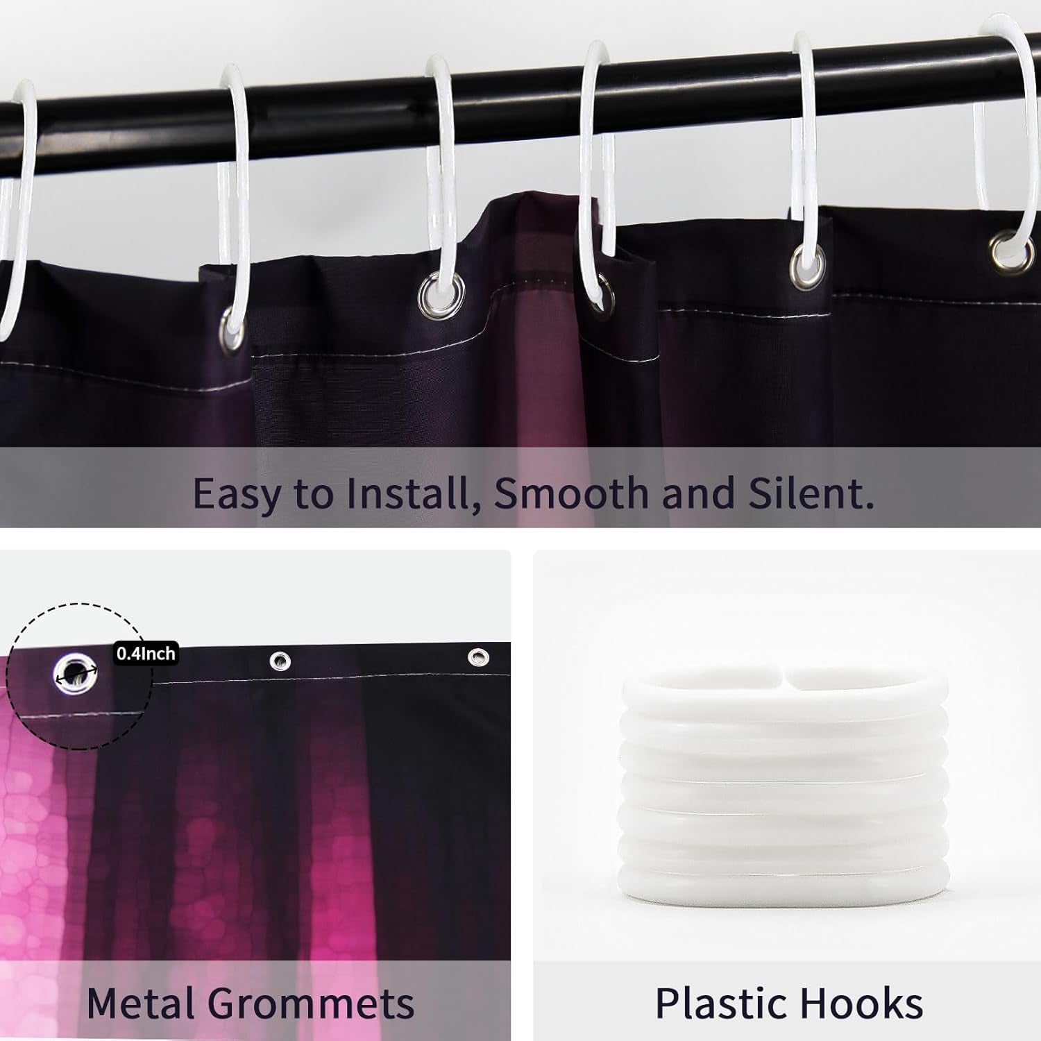 Pink Striped Shower Curtain, Hot Pink Neon Pink Cute Shower Curtain Set with 12 Hooks, Abstract Mosaic Glass Texture and Dark Stripe Art Waterproof Fabric Bathroom Decor, 72" W X 72" L