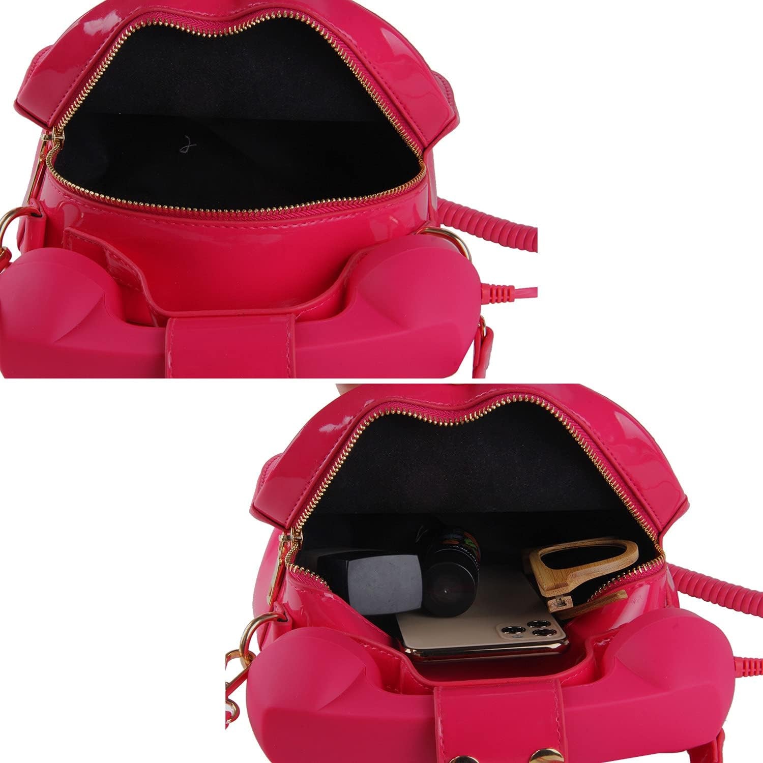 Fun Telephone Purse for Women Novelty Pink Phone Tote Handbags Top Handle Shoulder Crossbdoy Bag