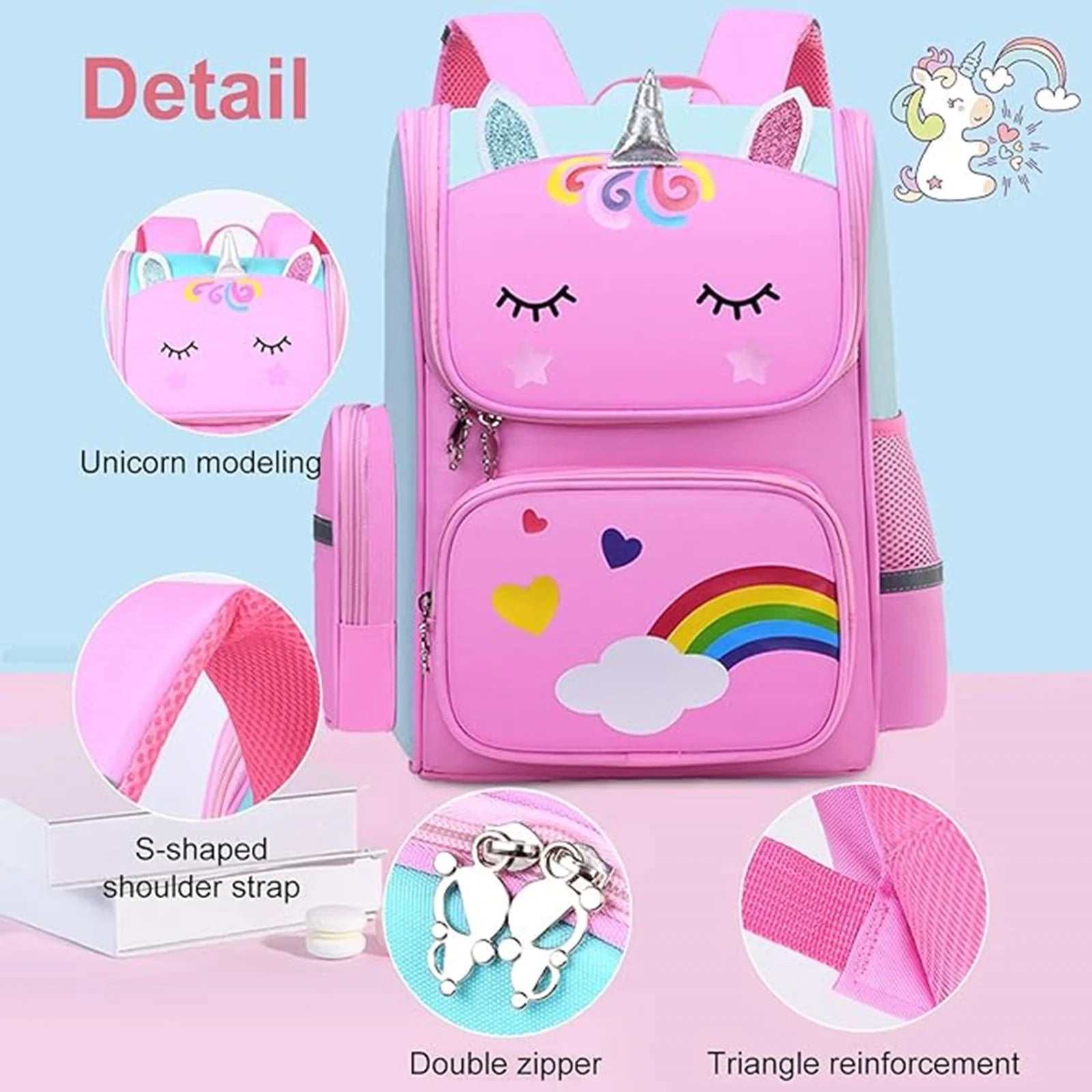 School Backpack Girls Bookbag, Lightweight Kids Backpack Durable Fashion Schoolbag, Pink