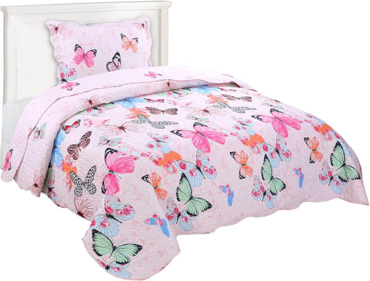 2 Piece Kids Bedspread Quilts Set Throw Blanket for Teens Boys Girls Bed Printed Bedding Coverlet Butterfly A72 (Twin)