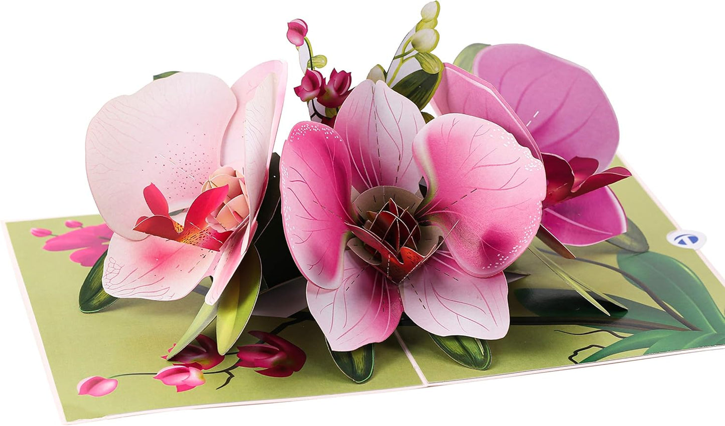 Pop up Orchid Flower Mother Day Card- 3D Cards for Birthday, Anniversary, Thank You Cards, Card for Mom, Congratulation Card, Love Card, All Occasion