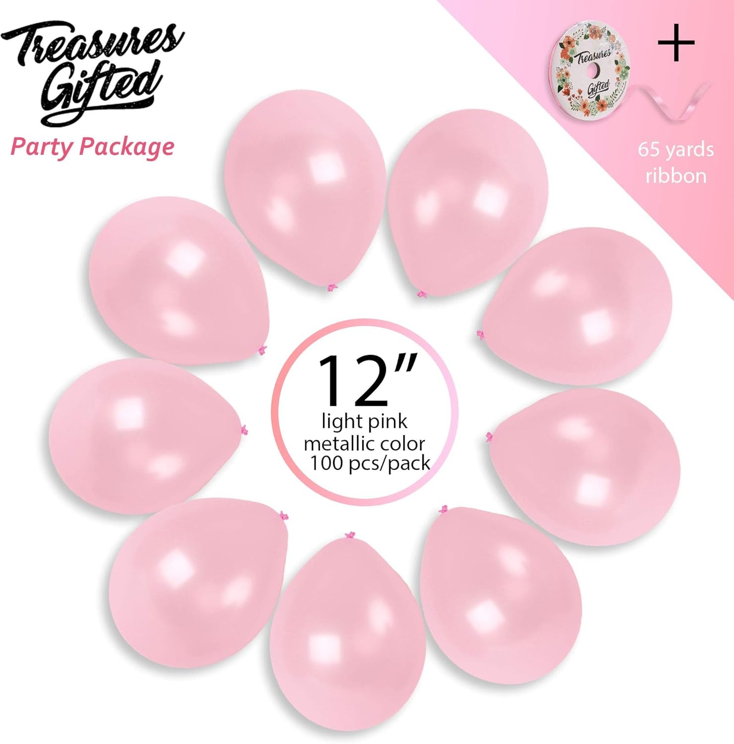 Light Pink Balloons - Pearlized Metallic, Blush Baby, Macaron, Pastel, 100 Soft Pearl Pink Nude 12 Inch Latex Balloons
