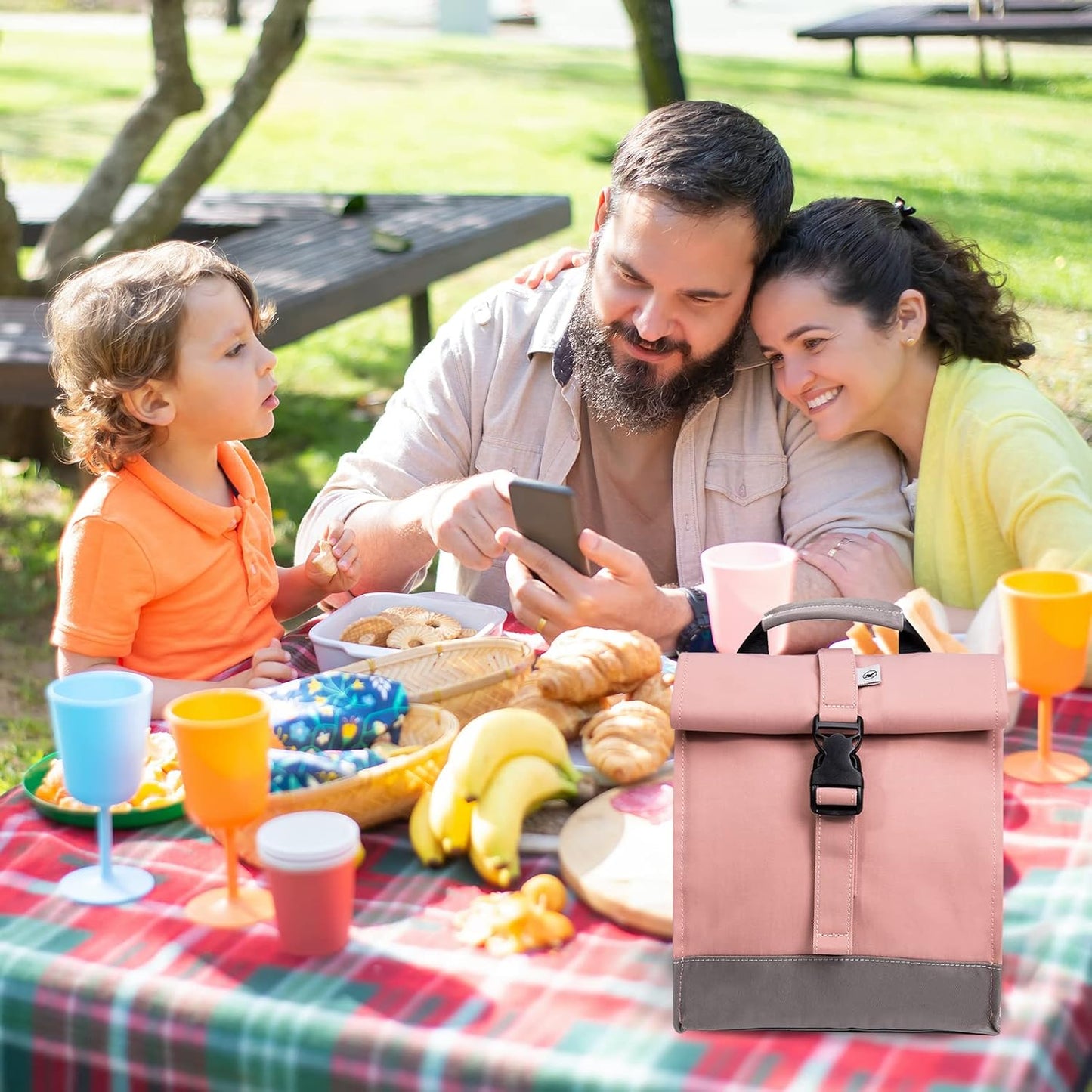 Insulated Lunch Bag Pink Lunch Box Small Cooler Bag for Women, Girls, Adults and Teens (Pink)
