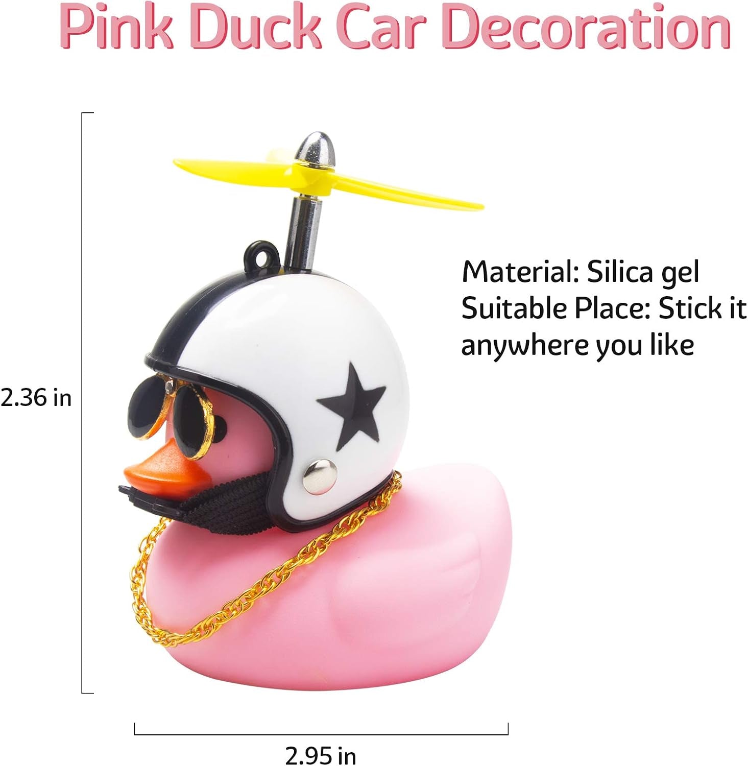 Pink Duck Car Dashboard Decorations - Rubber Duck Car Ornaments with Propeller Helmet Sunglasses and Gold Chain (Star-Pink)